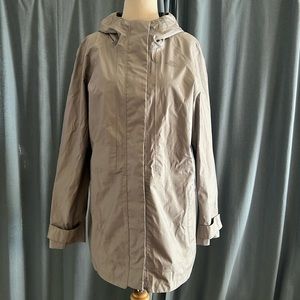 Long gray North Face rain coat lightweight